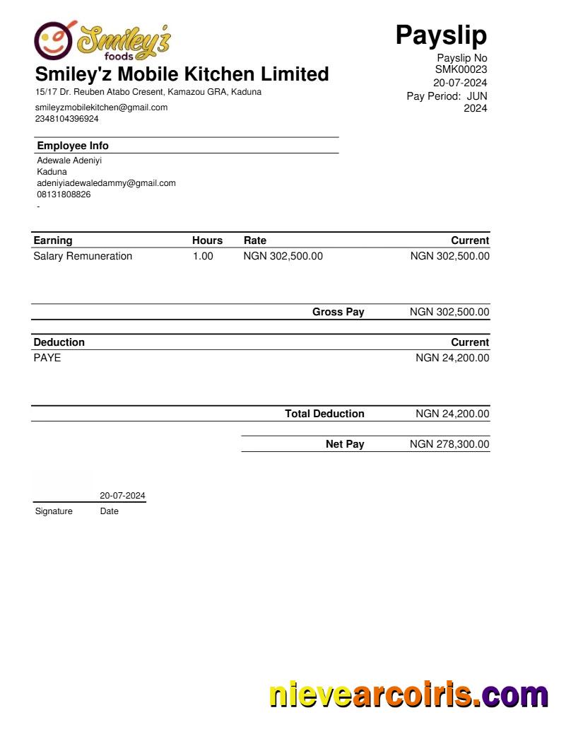 Smiley'z Mobile Kitchen payslip